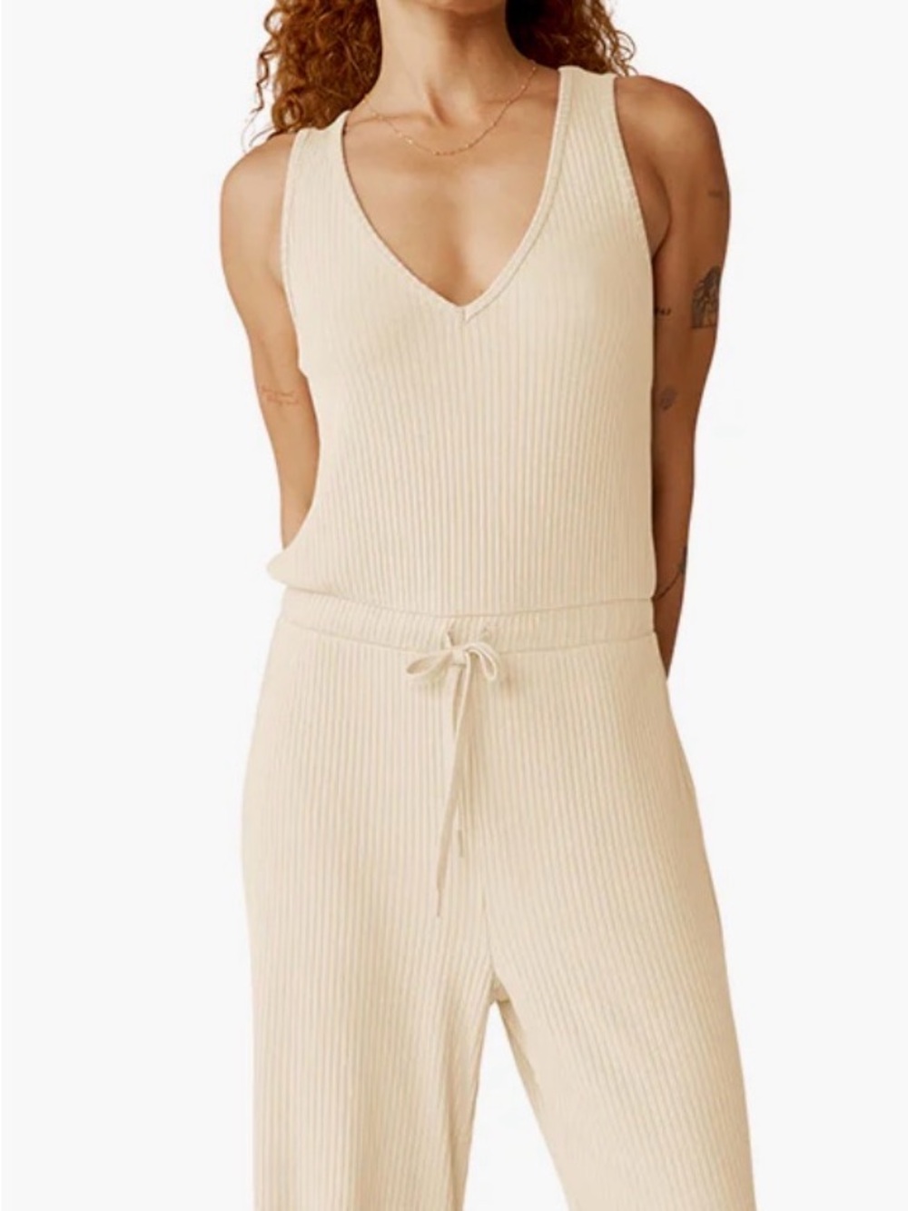 Beyond Yoga Wide Leg Ribbed Knit Jumpsuit, Women’s Medium Romper in Medium